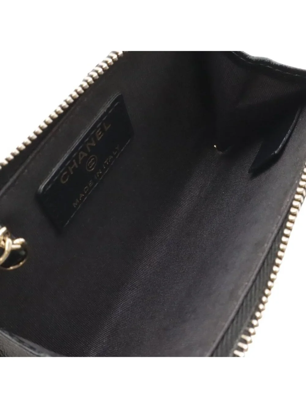 Chanel Camellia CC Logo Coin Purse L-shaped Zipper Lambskin Leather Black Gold